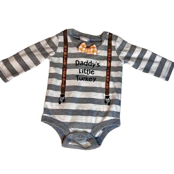 Thanksgiving Infant 0-3M “Daddy’s Little Turkey” 2 Piece Outfit Same Day Shipout - Picture 3 of 11